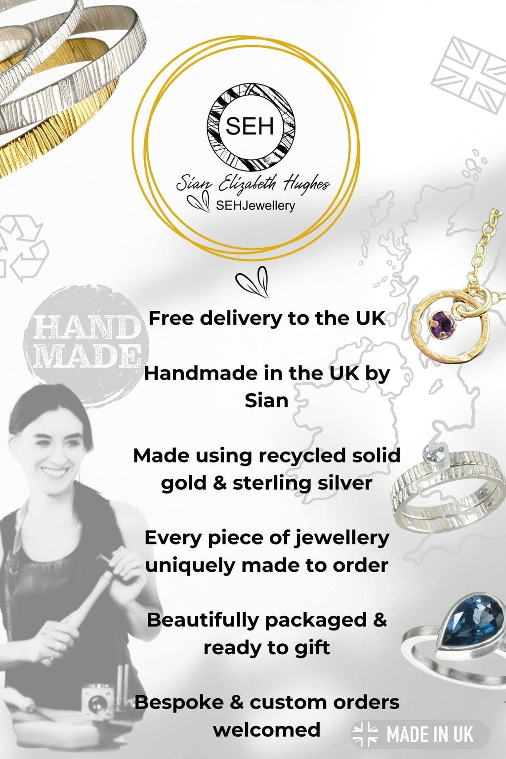 Hammered Solid Recycled Gold 3 Tiny Circle Hoop Bracelet: Delicate Interlocking Chain