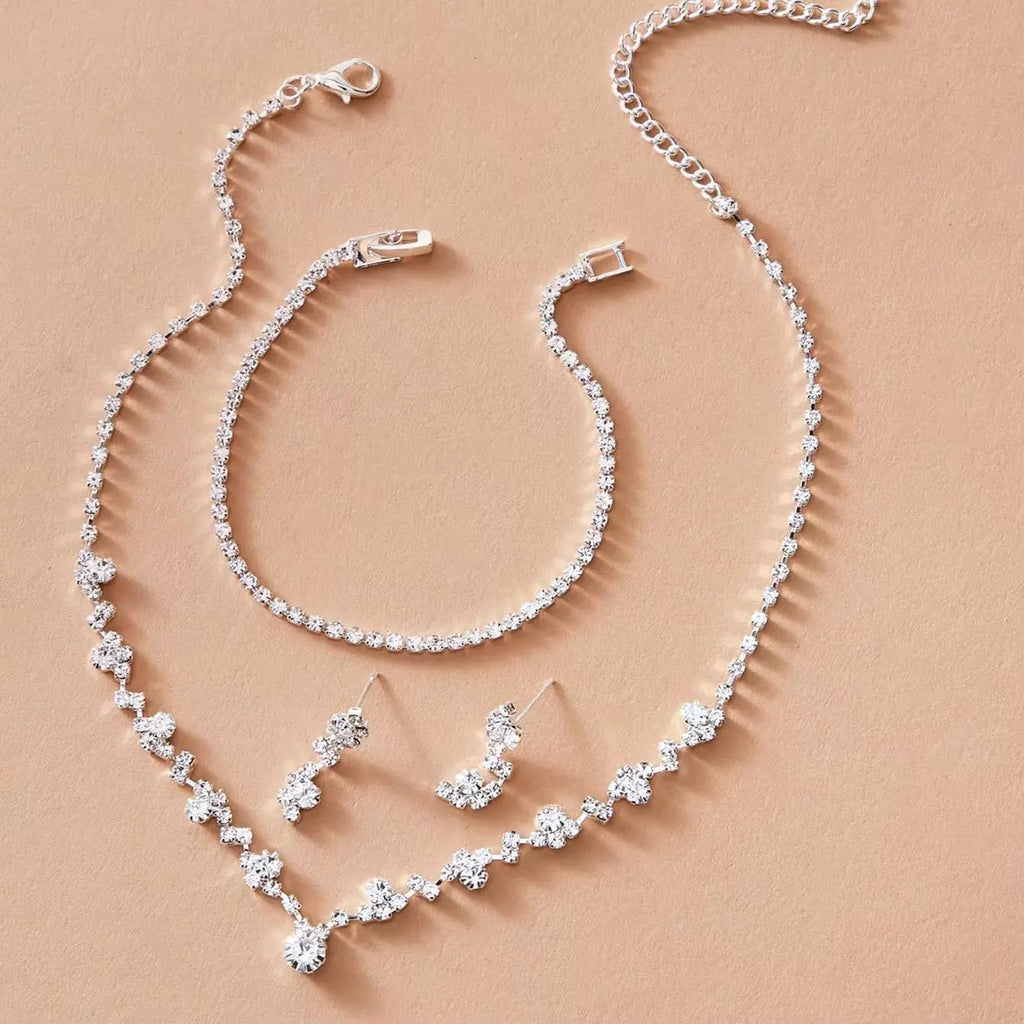Bridal Jewellery Set, Princess Cut Shape Necklace Set, Sparkling Necklace, Bracelet and Earring Zirconia Jewellery, Jewellery Gift
