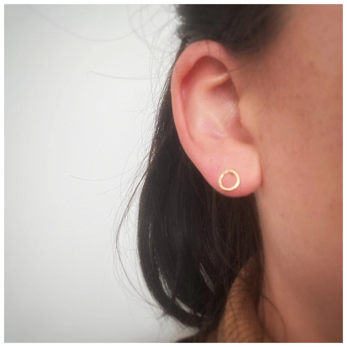 Tiny 9Ct Solid Recycled Yellow Gold Hammered Circle Stud Earrings: Geometric Handmade Jewellery