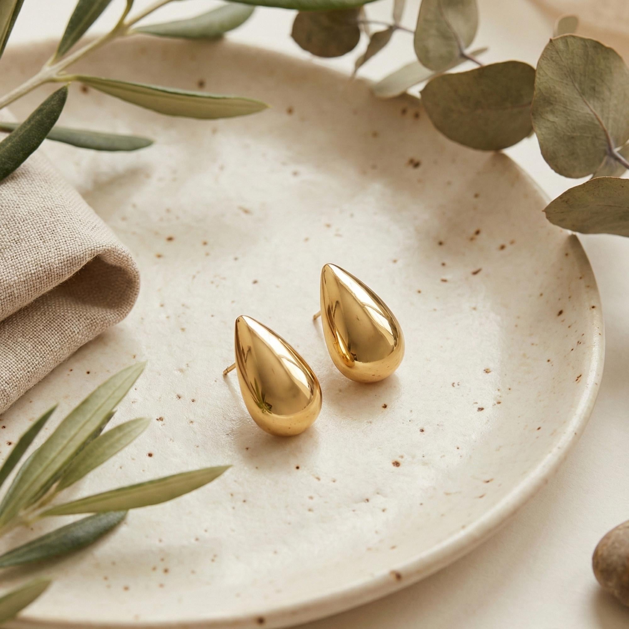 Teardrop Earrings Gold, Waterdrop Earring, Non Tarnish Waterproof Jewellery, Gifts for Her, Minimalist Jewellery