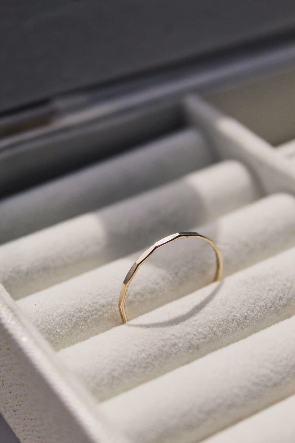 Gold Stacking Ring – Thin Dainty Hammered Band in 14K Gold