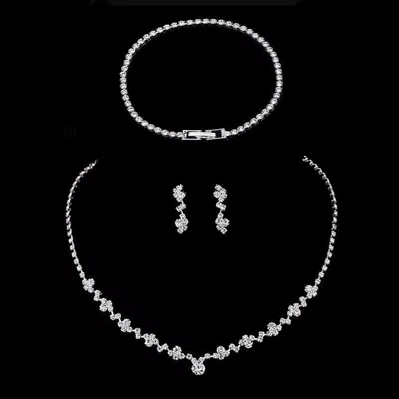 Bridal Jewellery Set, Princess Cut Shape Necklace Set, Sparkling Necklace, Bracelet and Earring Zirconia Jewellery, Jewellery Gift