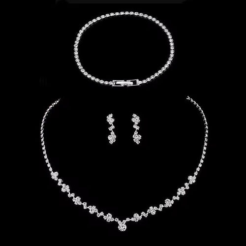 Bridal Jewellery Set, Princess Cut Shape Necklace Set, Sparkling Necklace, Bracelet and Earring Zirconia Jewellery, Jewellery Gift