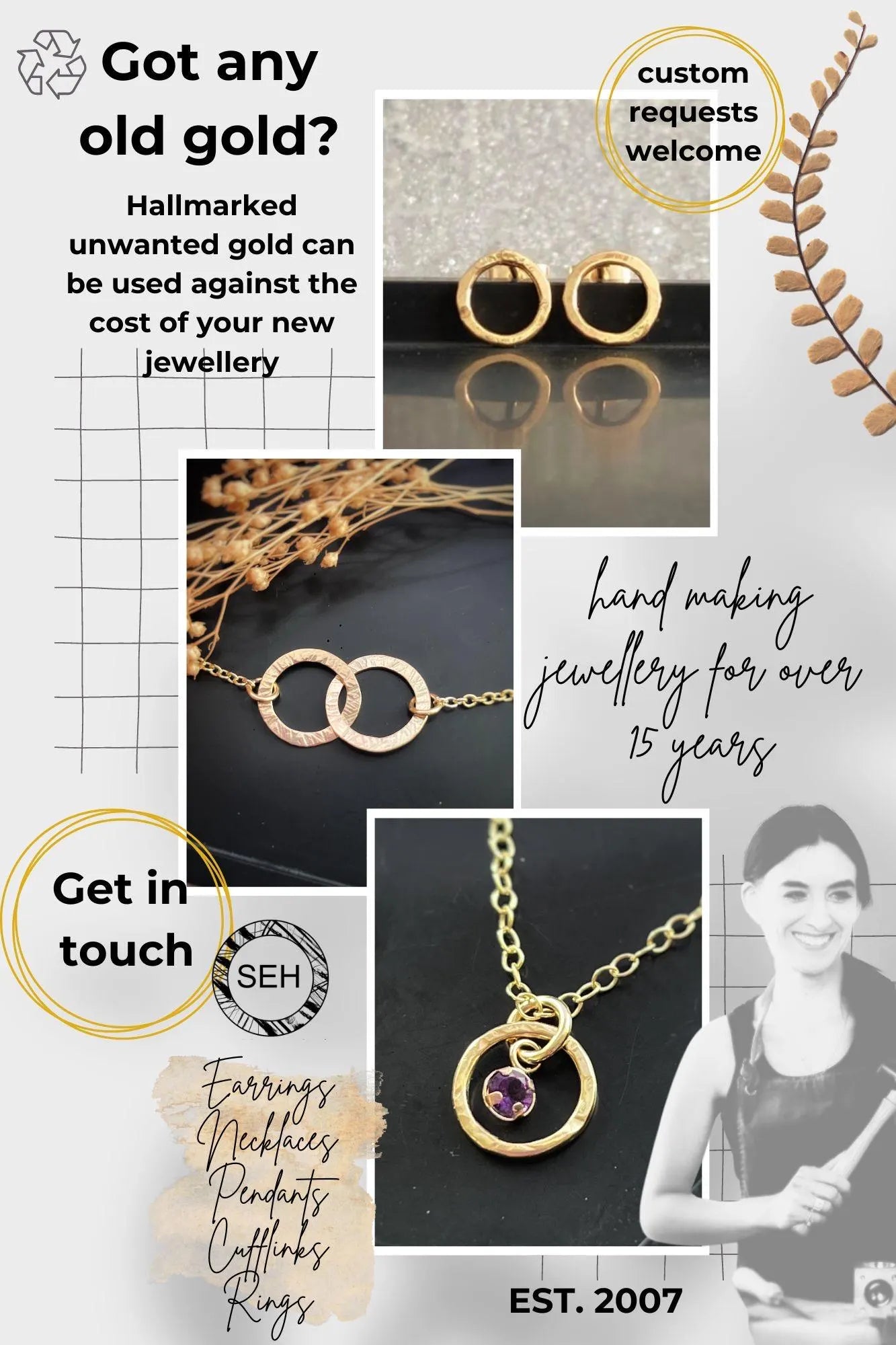 Hammered Solid Recycled Gold 3 Tiny Circle Hoop Bracelet: Delicate Interlocking Chain
