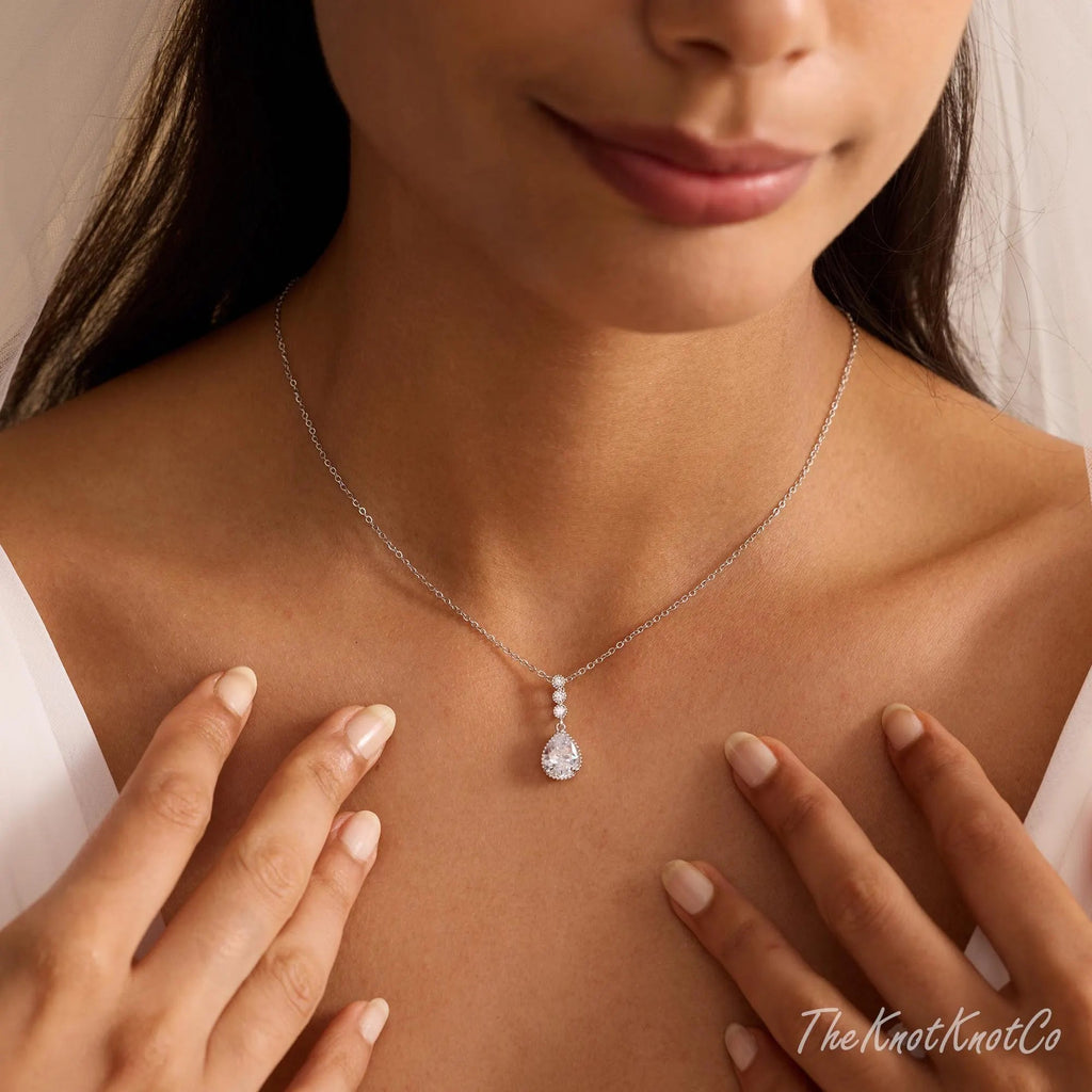 CZ Diamond Wedding Jewellry Set: Crystal Earrings and Necklace, Bridal Jewellry, Wedding Jewellery, Silver Plated Jewellery, Bridesmaid Gift