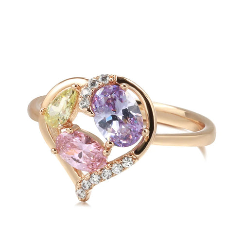 2022 Daily Golden Jewelry Hollow Love Translucent Colored Zircon Rings 585 Gold Embellish White CZ Rings Lady Versatile Jewelry