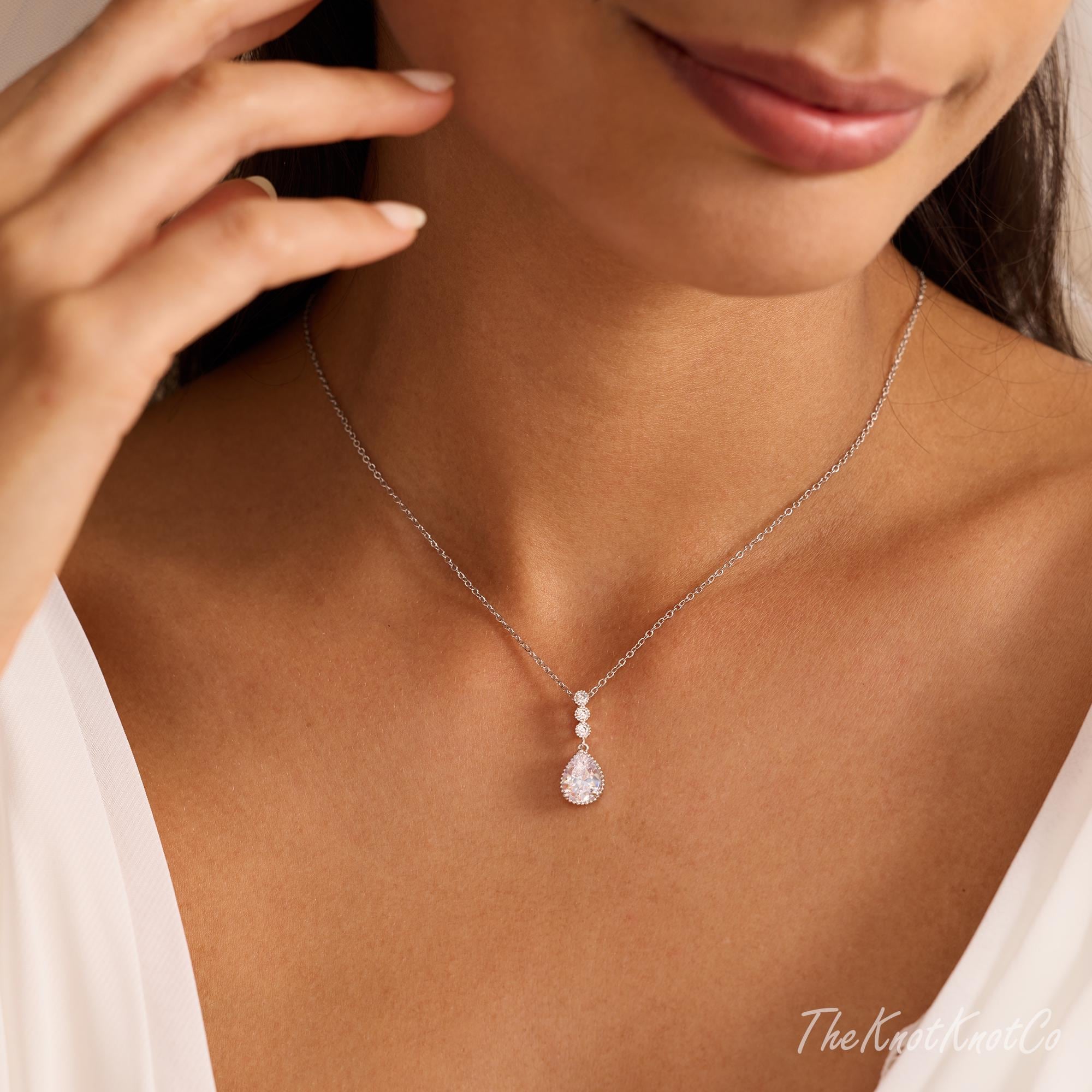 CZ Diamond Wedding Jewellry Set: Crystal Earrings and Necklace, Bridal Jewellry, Wedding Jewellery, Silver Plated Jewellery, Bridesmaid Gift