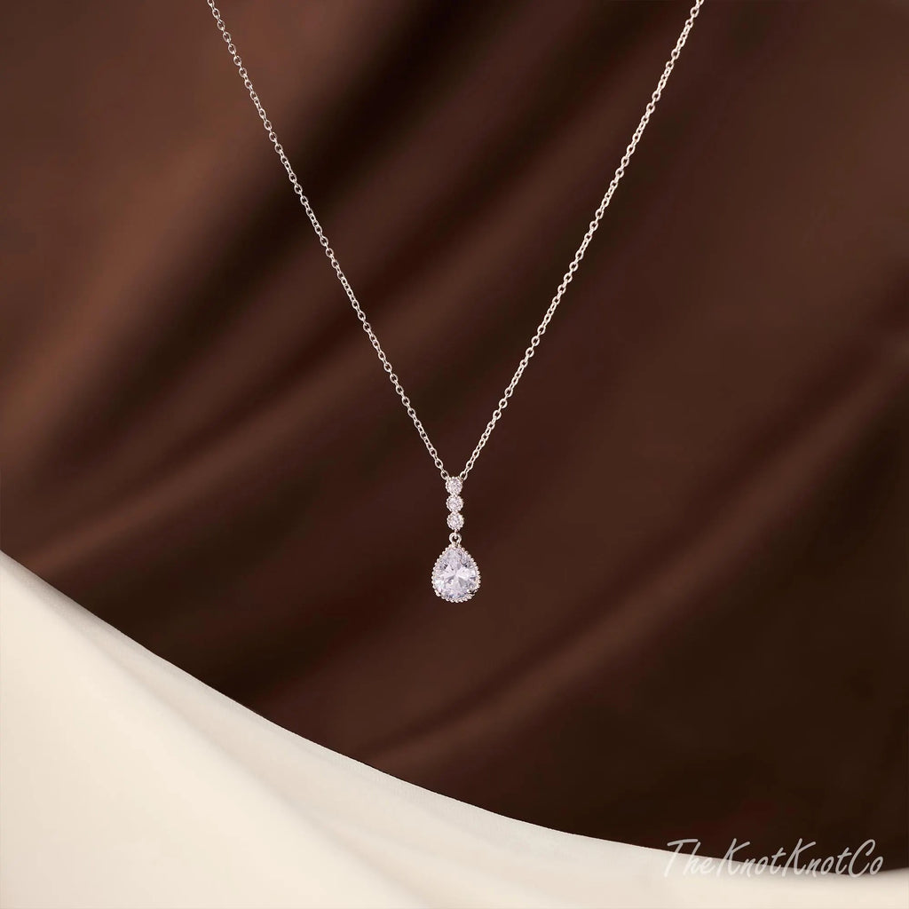 CZ Diamond Wedding Jewellry Set: Crystal Earrings and Necklace, Bridal Jewellry, Wedding Jewellery, Silver Plated Jewellery, Bridesmaid Gift