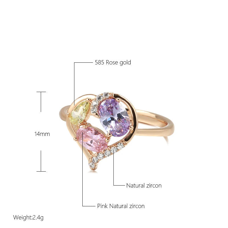 2022 Daily Golden Jewelry Hollow Love Translucent Colored Zircon Rings 585 Gold Embellish White CZ Rings Lady Versatile Jewelry