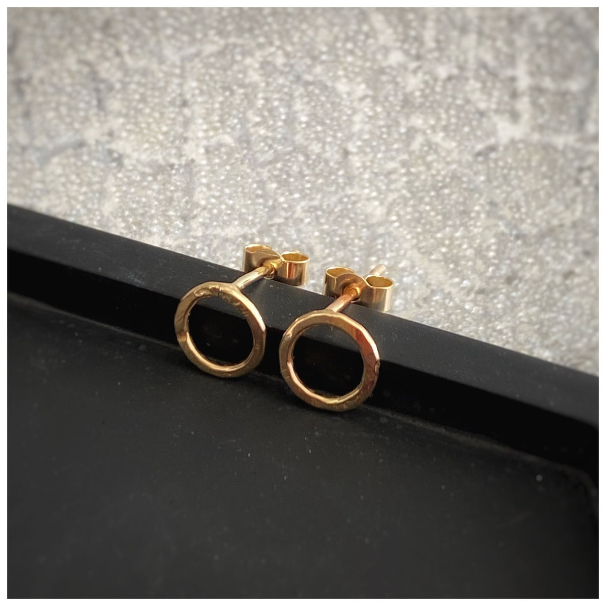 Tiny 9Ct Solid Recycled Yellow Gold Hammered Circle Stud Earrings: Geometric Handmade Jewellery