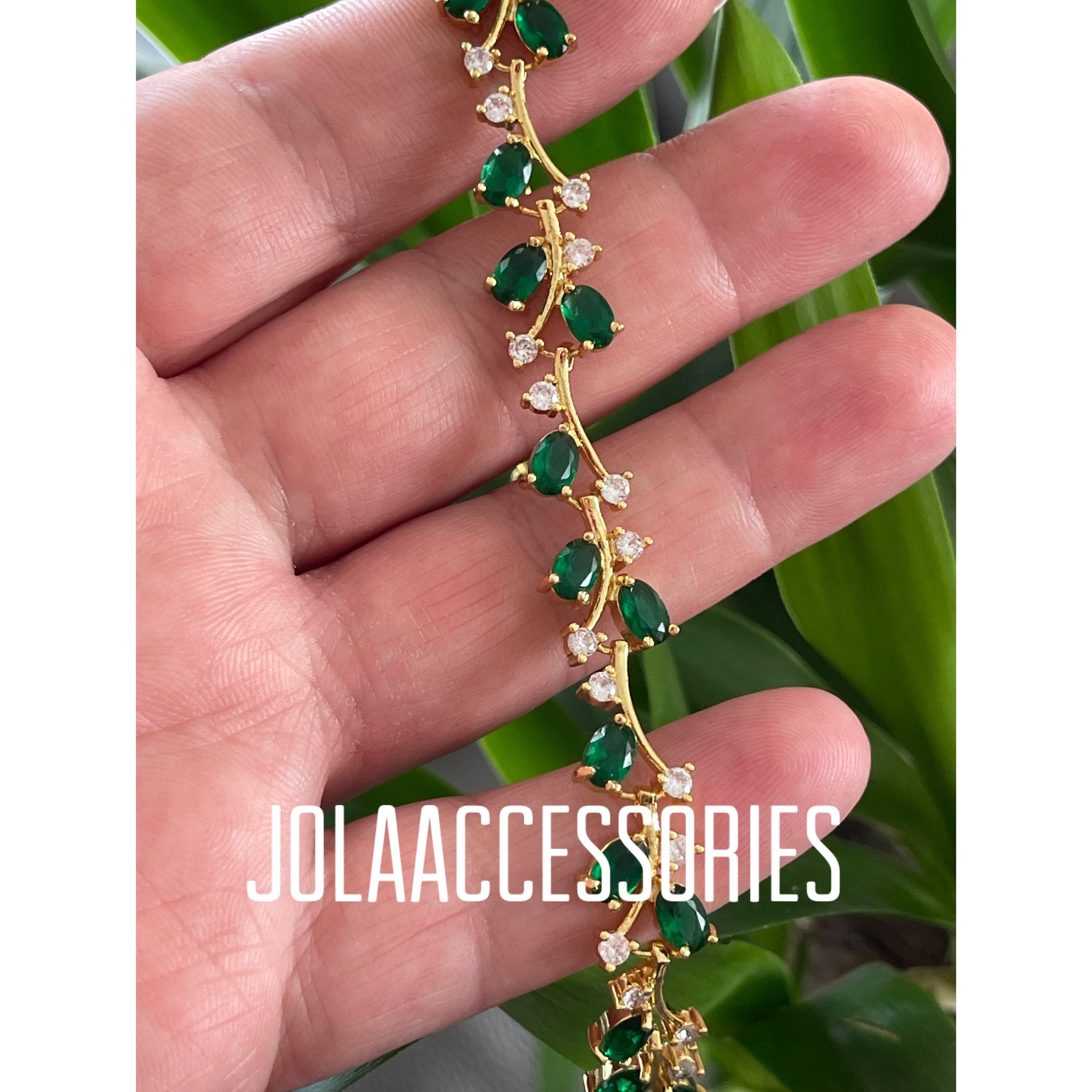 Emerald Green Zirconia Gold Bracelet Jewellery Wedding Bracelet Bridal Gold Bracelet Bridesmaids Jewellery Special Occasion Gold Accessories