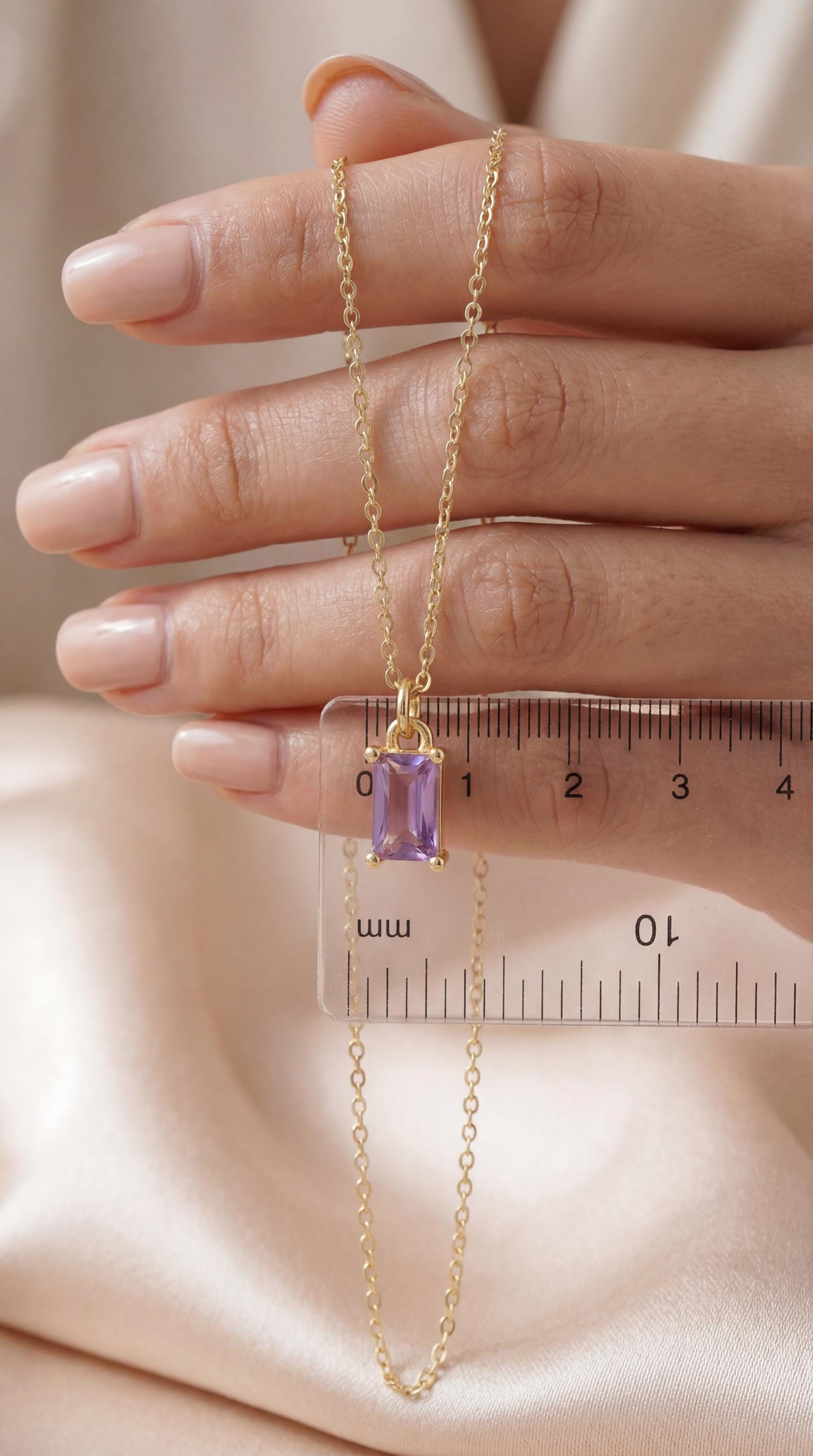 Amethyst Jewellery Set | Purple Baguette Necklace & Earrings | 18K Gold Plated Crystal Pendant | Minimalist Gold Jewellery | Matching Gift